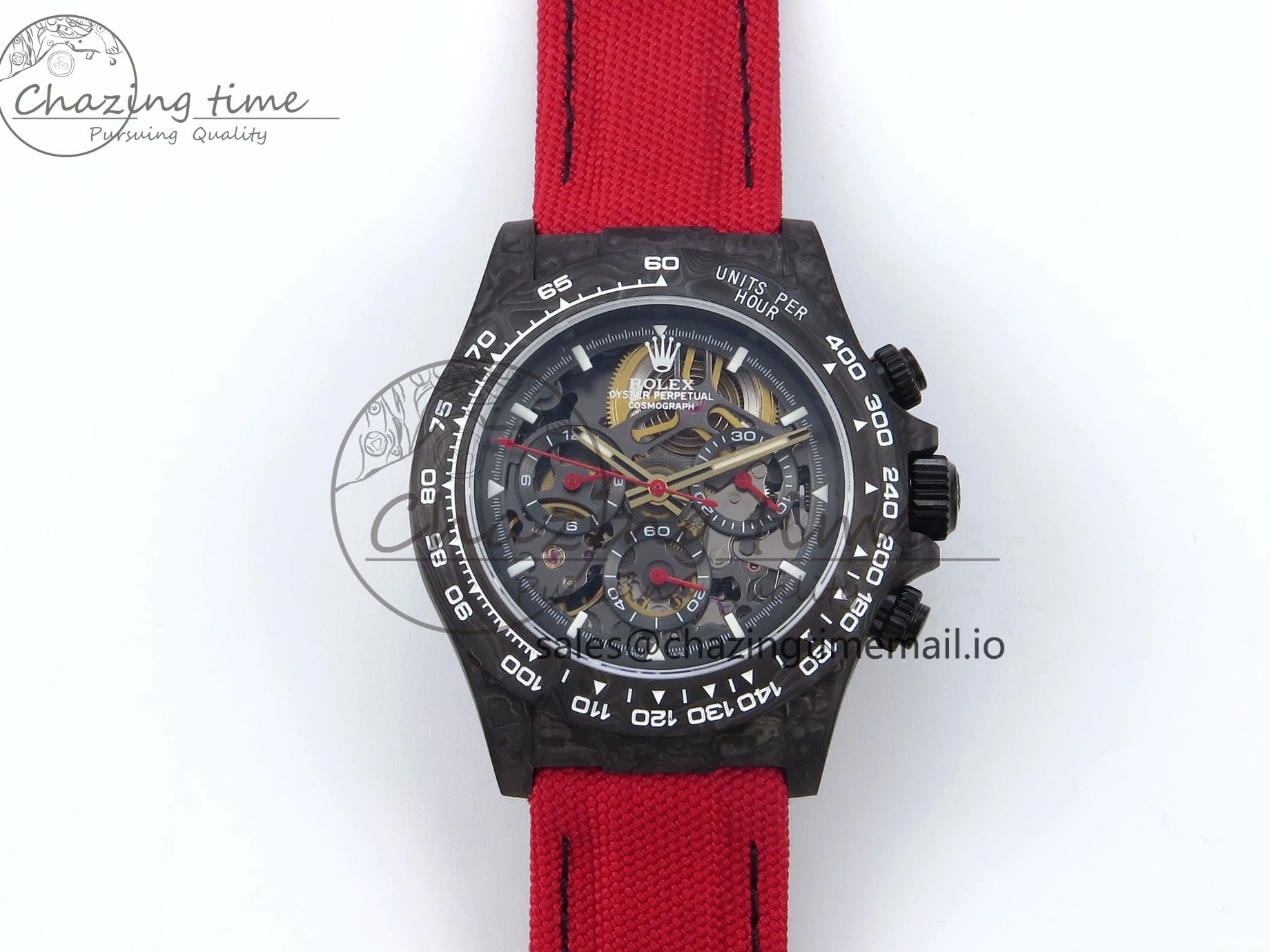 0405 Daytona Diw 40mm N6F 1:1 Best Edition Gray Skeleton Dial Red Nylon Strap DD Original 900